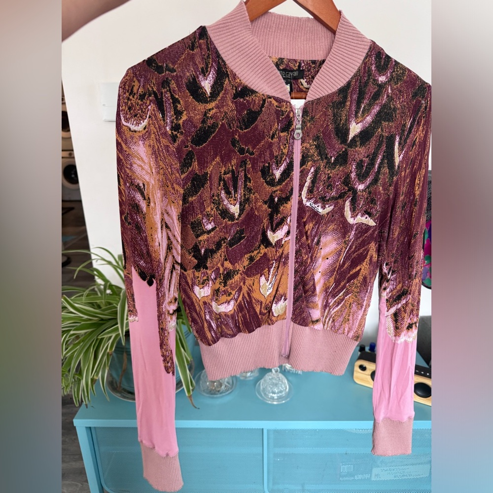 Roberto Cavalli Pink and Brown Bomber Jacket